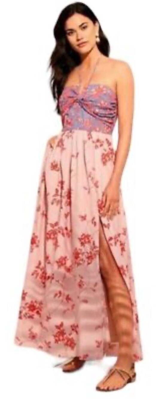 Belle Badgley Mischka Delaney Coral and Blue Floral Halter Maxi Dress